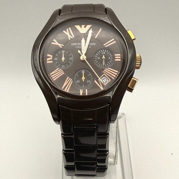 Emporio Armani Ceramica Chronograph Unisex  38mm Watch Working - Picture 1 of 9